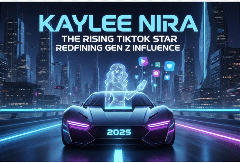 Kaylee Nira TikTok influencer guide with modern digital design and social media elements on gradient background