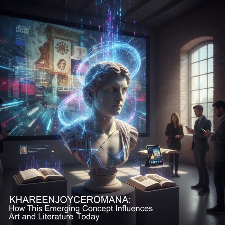 Khareenjoyceromana cultural concept visual showing fusion of traditional artistic patterns with modern digital design elements